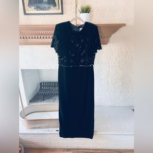 Intricately Adorned Black Velvet Dress